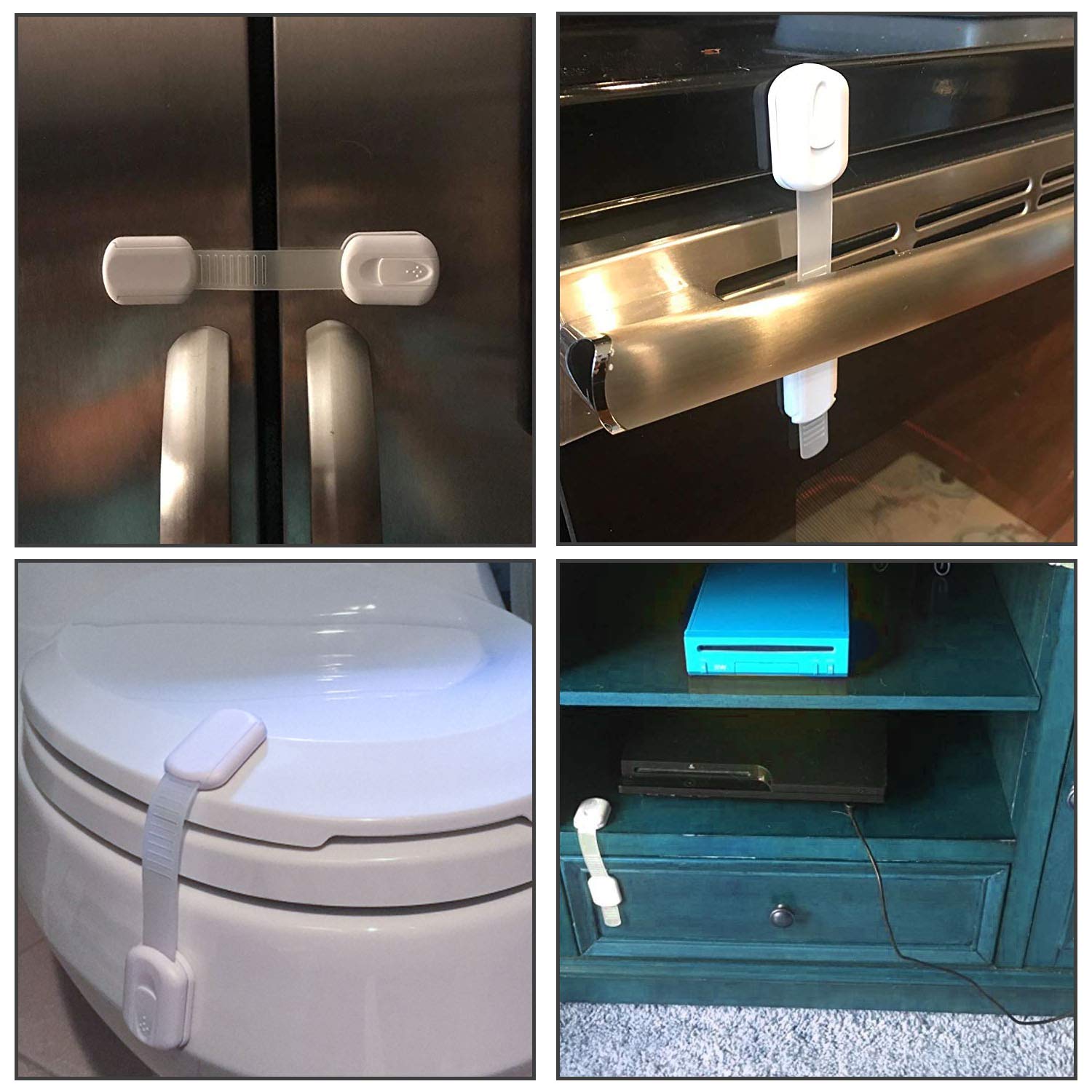 12 Pack Baby Proofing Cabinet Strap Locks - Vkania Kids Proof Kit - Child Safety Drawer Cupboard Oven Refrigerator Adhesive Locks - Adjustable Toilets Seat Fridge Latches - No Drilling - Image 7